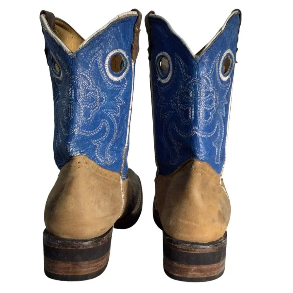 Potro Rebelde Handmade Quincy Cowboy Boots Kids 1 MEX 21 Snip Toe Rodeo Blue Tan